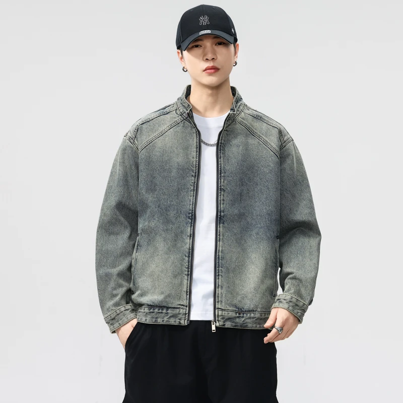 Men Stand Collar American Streetwear Fashion Vintage Washed Denim Cargo Jacket Loose Casual Jeans Coat Motorcycle Jacket
Men Stand Collar American Streetwear Fashion Vintage Washed Denim Cargo Jacket Loose Casual Jeans Coat Motorcycle Jacket