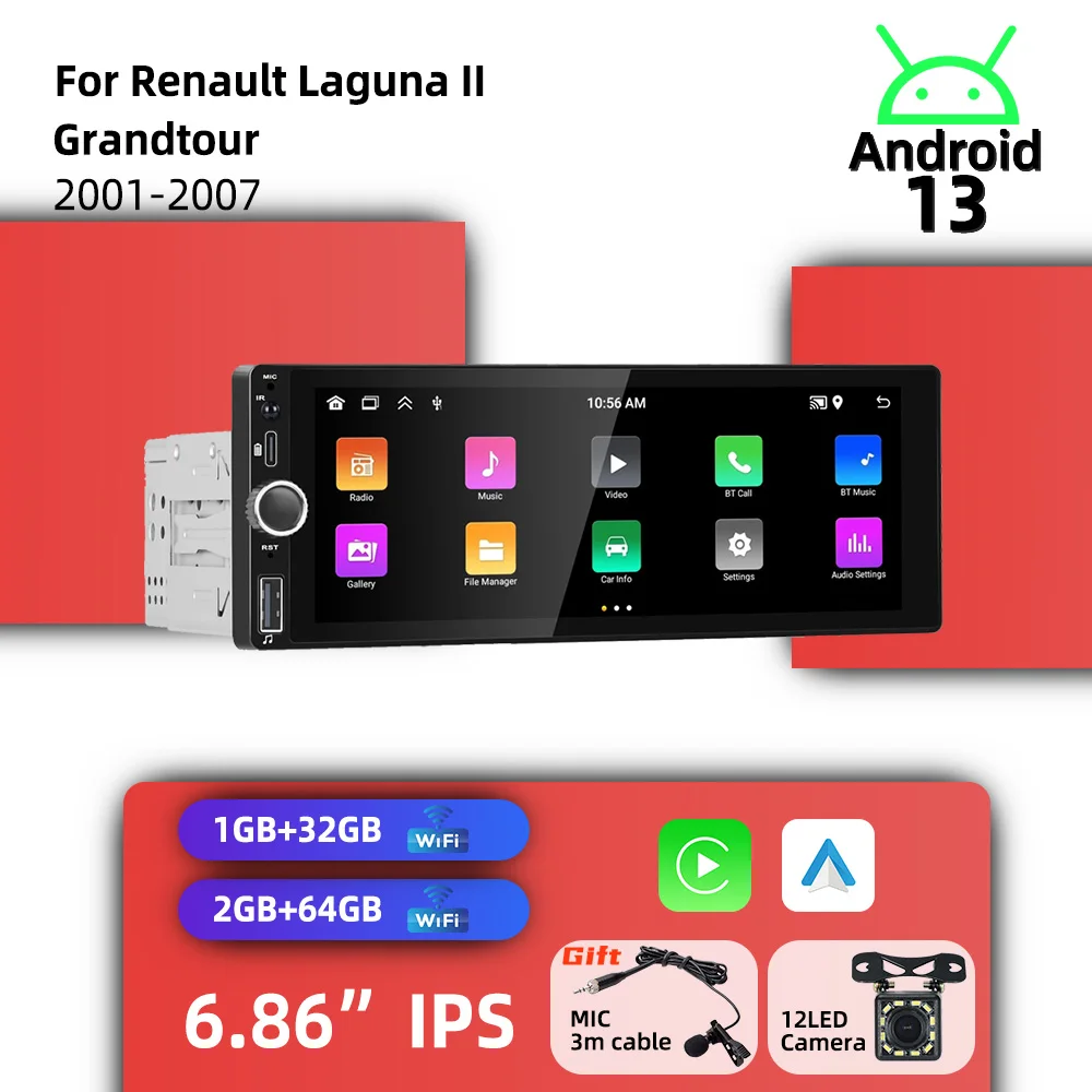 6.86" 1 Din Car Multimedia Head Unit for Renault Laguna II Grandtour 2001-2007 | Android System Carplay Android Auto GPS
6.86" 1 Din Car Multimedia Head Unit for Renault Laguna II Grandtour 2001-2007 | Android System Carplay Android Auto GPS