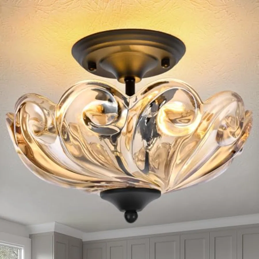 Modern Semi Flush Mount Ceiling Light, 3-Light Black Close to Ceiling Light Fixture with Amber Glass Shade for Bedroom Living R
Modern Semi Flush Mount Ceiling Light, 3-Light Black Close to Ceiling Light Fixture with Amber Glass Shade for Bedroom Living R
