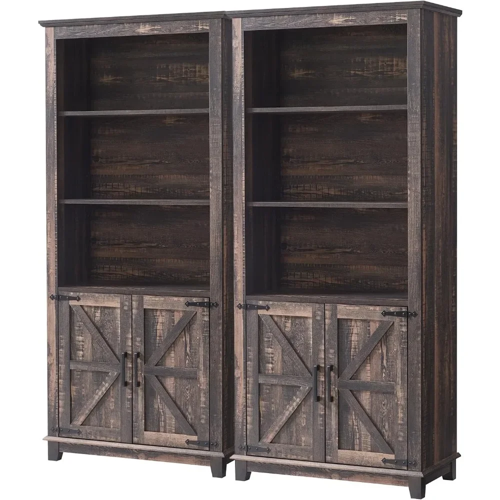 Farmhouse Bookcase with Doors, 5 Shelf Bookshelf Storage Cabinet with Adjustable Shelves & Barn Door, Versatile Storage
Farmhouse Bookcase with Doors, 5 Shelf Bookshelf Storage Cabinet with Adjustable Shelves & Barn Door, Versatile Storage