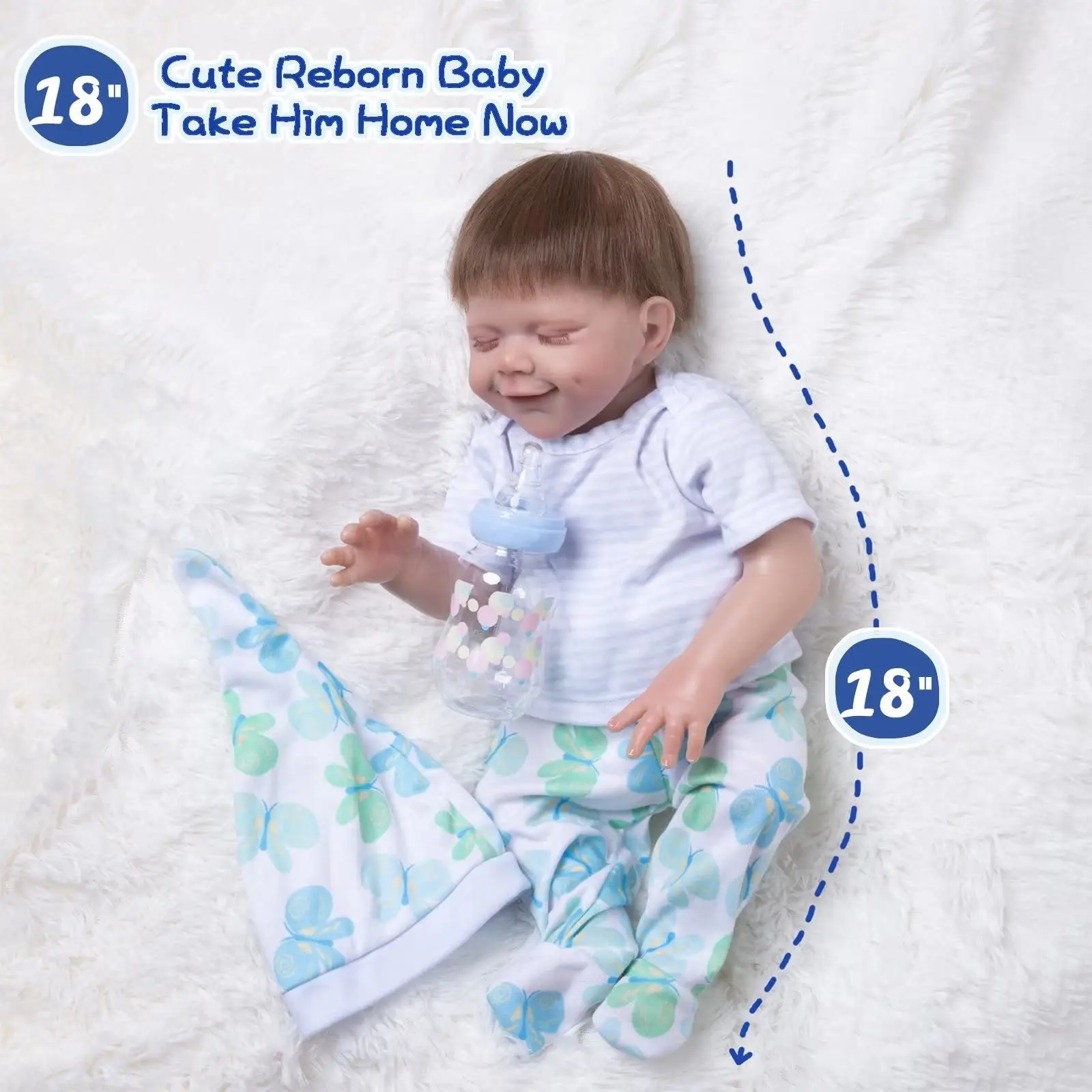 18 Inch Smiling Face Reborn Baby Doll, Soft Vinyl Material, Floral Outfit & Hat, Exquisite Facial Details, Posable Body,
18 Inch Smiling Face Reborn Baby Doll, Soft Vinyl Material, Floral Outfit & Hat, Exquisite Facial Details, Posable Body,