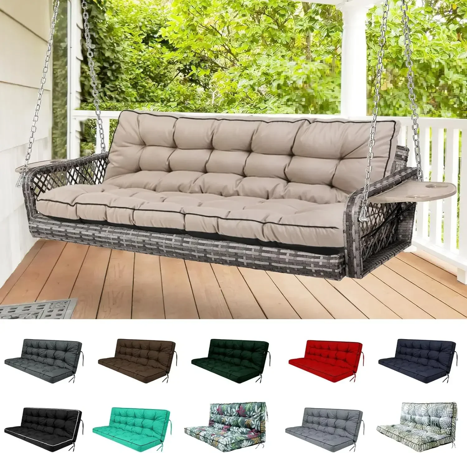 Outdoor Swing Cushions, Waterproof Porch Swing Cushions 3 Seater Replacement with Backrest, 4" Thicken Bench Cushion with Ties f
Outdoor Swing Cushions, Waterproof Porch Swing Cushions 3 Seater Replacement with Backrest, 4" Thicken Bench Cushion with Ties f