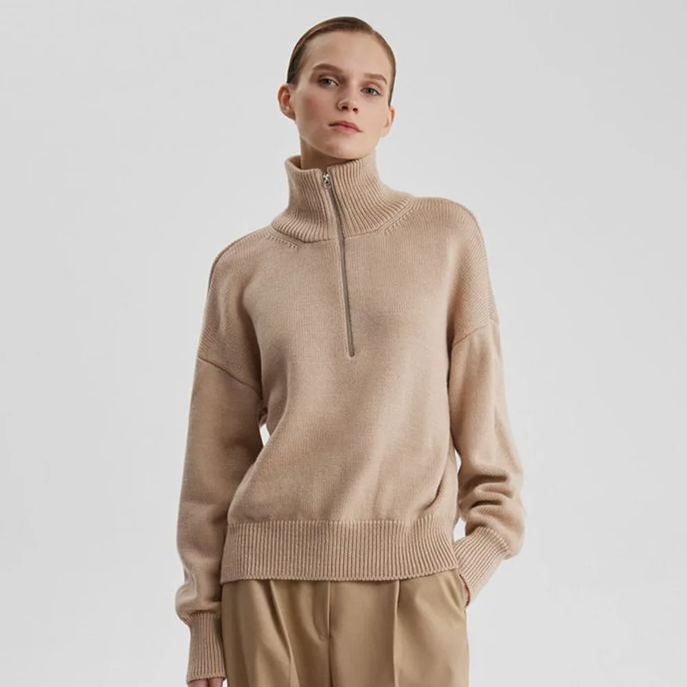 Stand-up Collar Half Zipper Pullover Sweater Women Clothing Europe America 2025 Autumn and Winter New Loose Knitted Sweater Top
Stand-up Collar Half Zipper Pullover Sweater Women Clothing Europe America 2025 Autumn and Winter New Loose Knitted Sweater Top