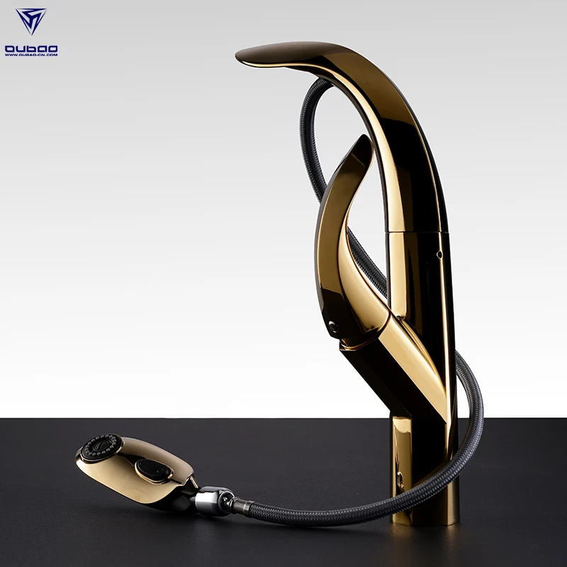 Роскошный латунный выдвижной смеситель, золотой смеситель для кухонной мойки 
Роскошный латунный выдвижной смеситель, золотой смеситель для кухонной мойки