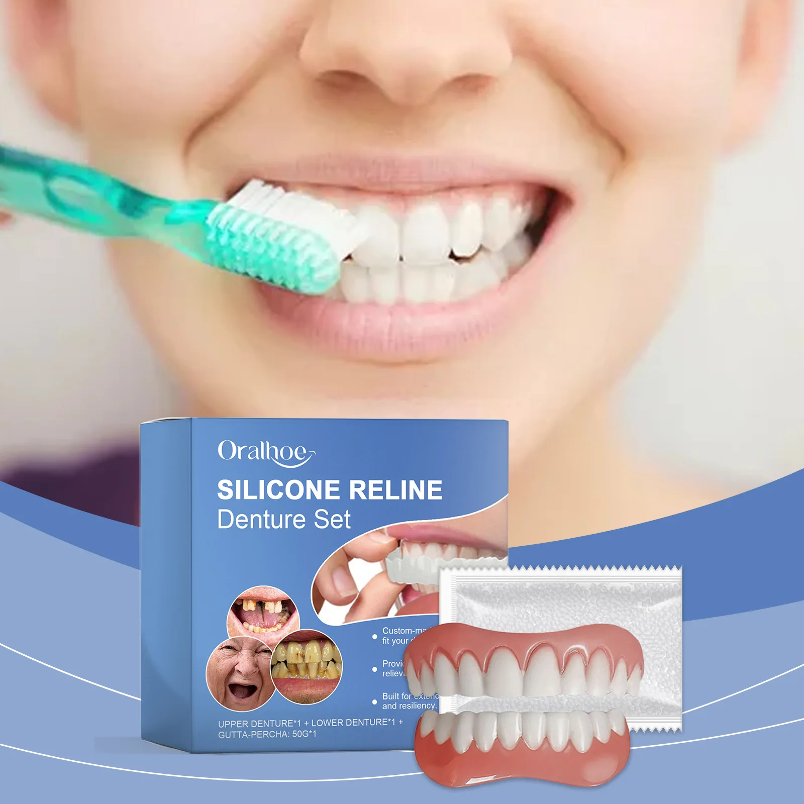 Oralhoe 1set Silicone Reline Denture Set Fake Teeth Upper And Lower Fill Gap Repair Instant Perfect Smile Soft Denture Brace Kit
Oralhoe 1set Silicone Reline Denture Set Fake Teeth Upper And Lower Fill Gap Repair Instant Perfect Smile Soft Denture Brace Kit