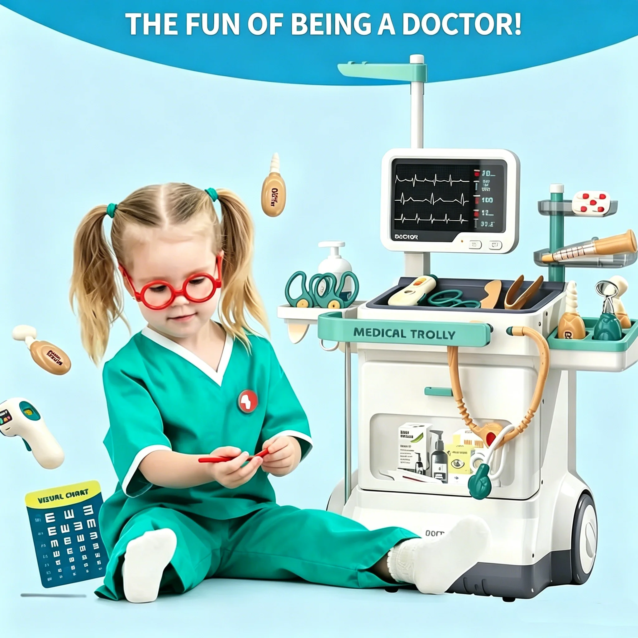 Children's Doctor Toy Set Role-Playing Injection and Stethoscope Simulation Medical Cart Kit Pretend Play for Kids Boys Girls
Children's Doctor Toy Set Role-Playing Injection and Stethoscope Simulation Medical Cart Kit Pretend Play for Kids Boys Girls