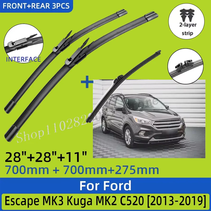 3Pcs Front Rear Wiper Blades 28"+28"+11", Car Windscreen Replacement Accessories For Ford Escape MK3 Kuga MK2 C520 2013-2019
3Pcs Front Rear Wiper Blades 28"+28"+11", Car Windscreen Replacement Accessories For Ford Escape MK3 Kuga MK2 C520 2013-2019