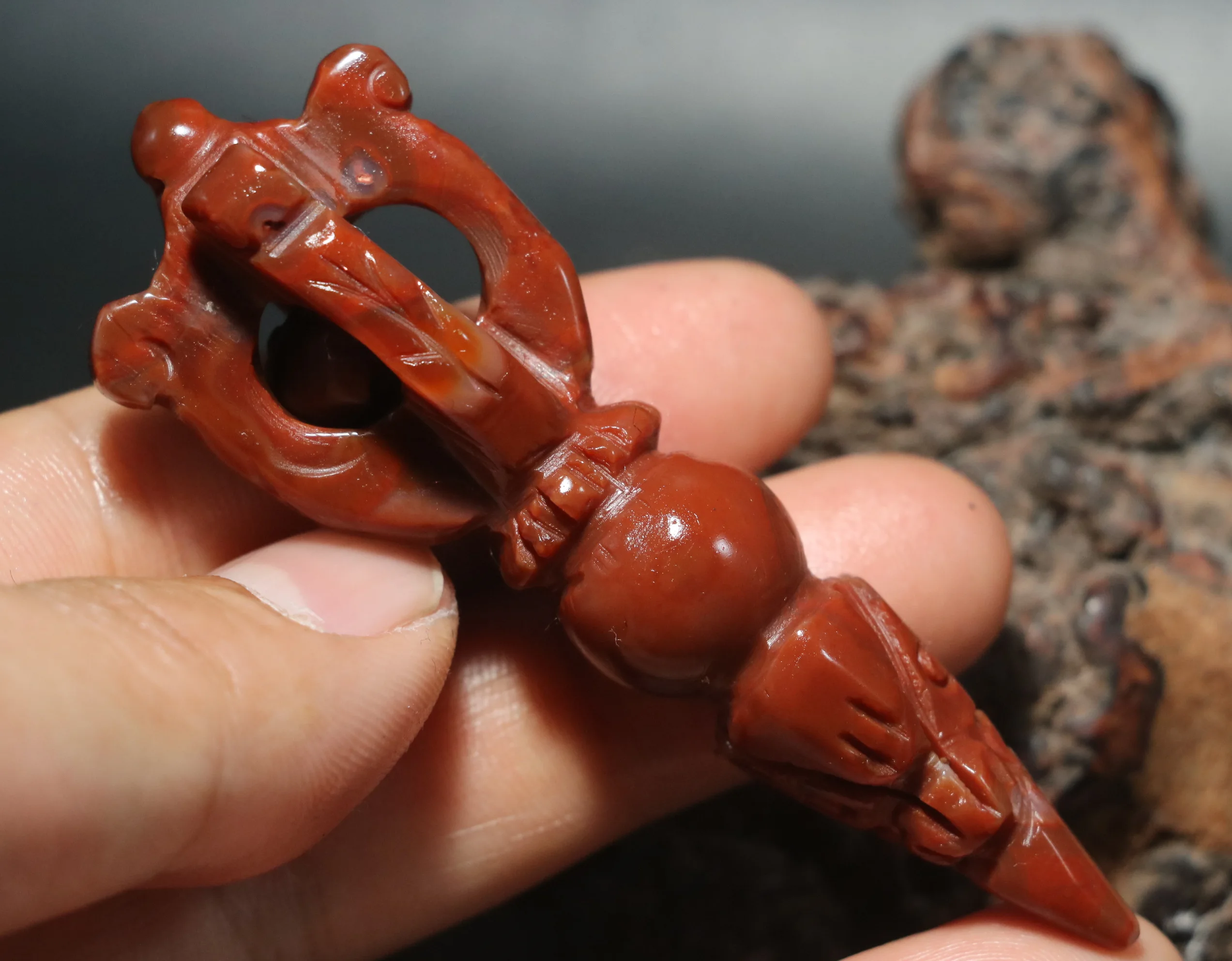 Magic Power Tibetan Onyx Red Color Sharp Tip Dragon Head Faqi Vajra Dorje Pendant Amulet Carving Talisman Treasure Gemstone
Magic Power Tibetan Onyx Red Color Sharp Tip Dragon Head Faqi Vajra Dorje Pendant Amulet Carving Talisman Treasure Gemstone