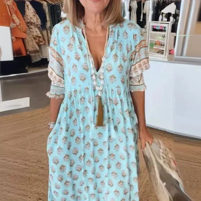 New Women's Dress With Fashionable Lantern Sleeves V-neck Spring Summer Fashion Elegant High Waisted A-line Short Sleeved Dress
New Women's Dress With Fashionable Lantern Sleeves V-neck Spring Summer Fashion Elegant High Waisted A-line Short Sleeved Dress