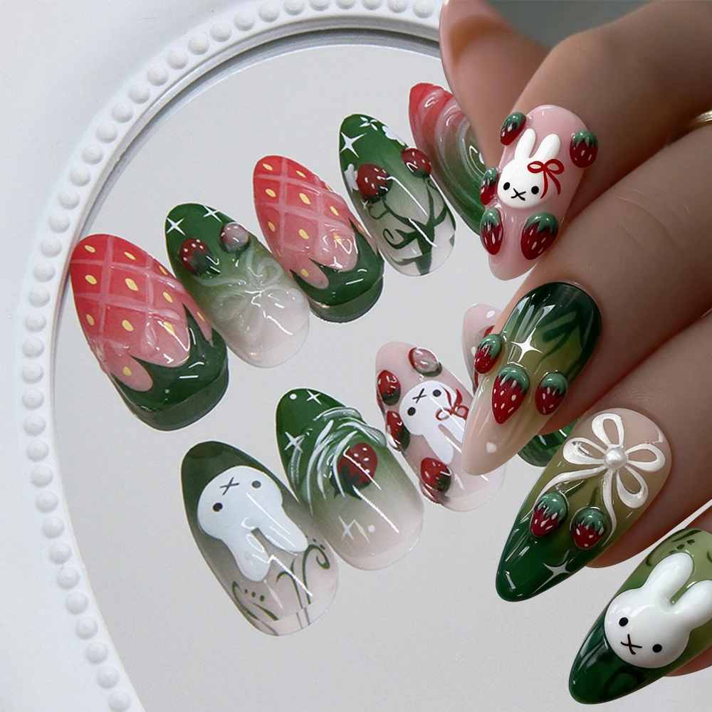 24pcs/pack Strawberry Rabbit Nail Tips Fruit Jelly Press on Nails Almond Wearable False Manicure Tips Gradient Ice Clear Color
24pcs/pack Strawberry Rabbit Nail Tips Fruit Jelly Press on Nails Almond Wearable False Manicure Tips Gradient Ice Clear Color