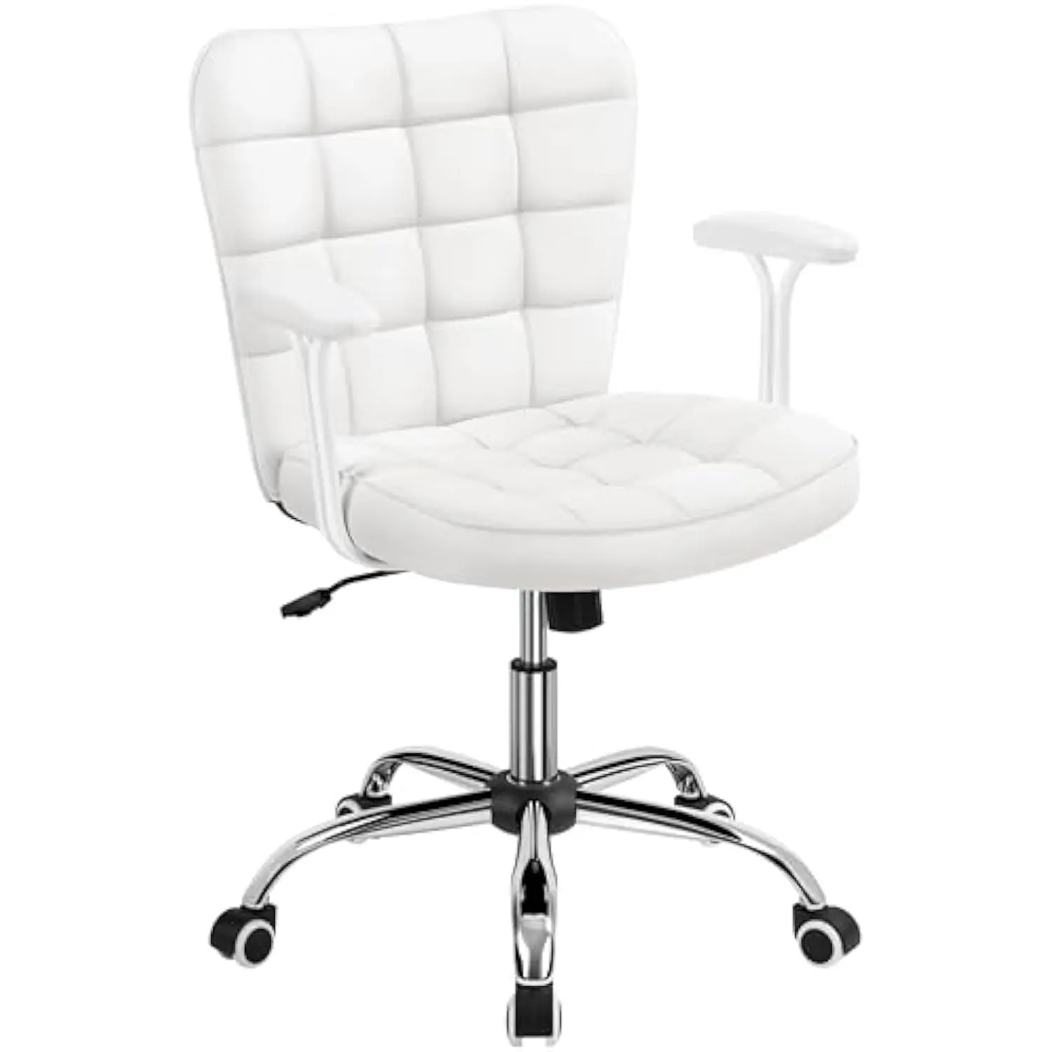 Mid Back Faux Leather Desk Office Chair Modern Upholstered Adjustable Tilting Vanity Chair with Detachable Padded Armrests for
Mid Back Faux Leather Desk Office Chair Modern Upholstered Adjustable Tilting Vanity Chair with Detachable Padded Armrests for