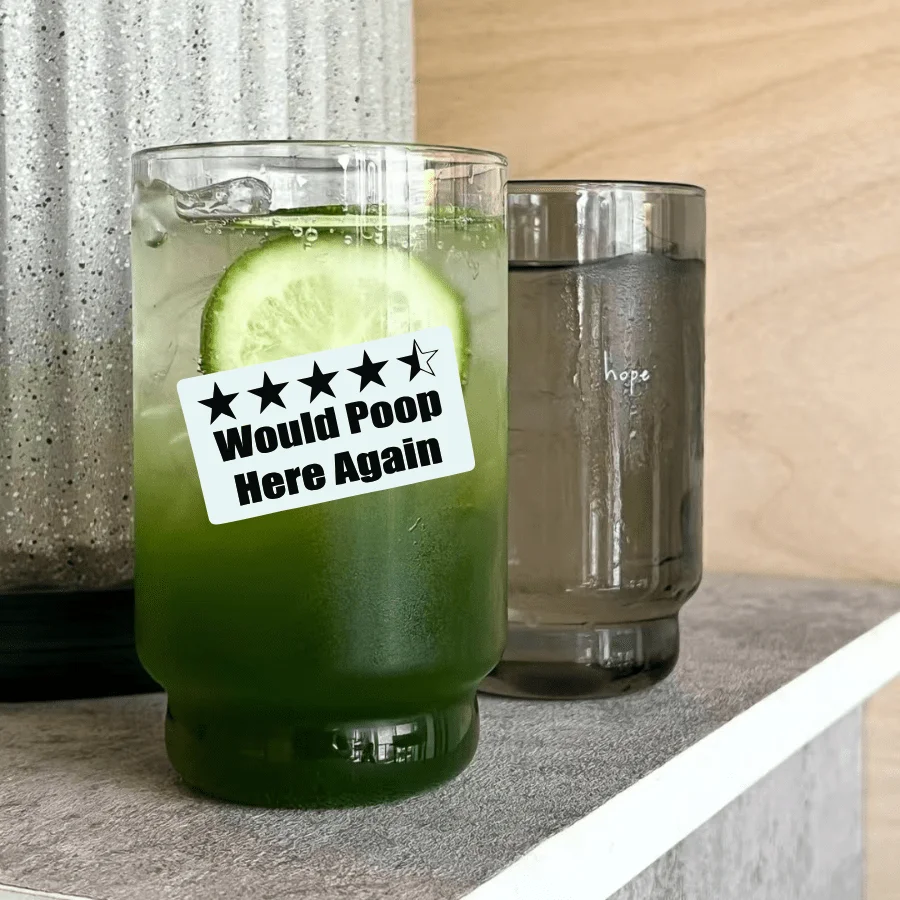 "Would Poop Here Again" Funny Review Vinyl Sticker, Humorous Prank Decal for Laptop, Water Bottle & Locker
"Would Poop Here Again" Funny Review Vinyl Sticker, Humorous Prank Decal for Laptop, Water Bottle & Locker