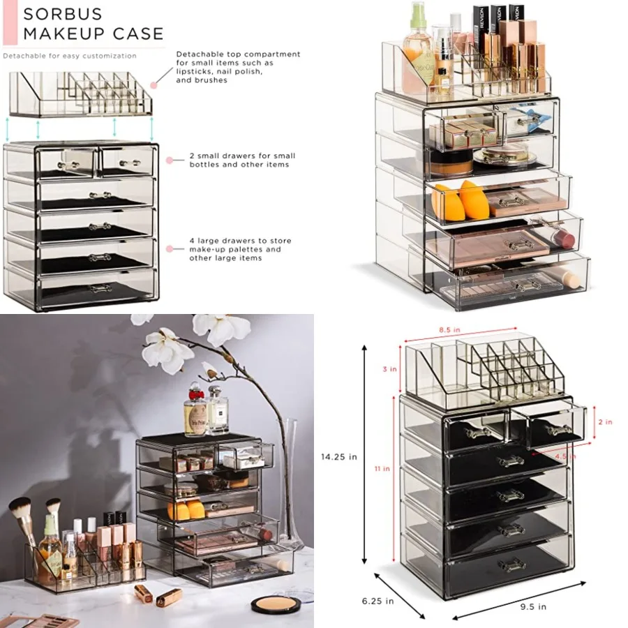 Acrylic Makeup Organizer Set, 6-Drawer Vanity Countertop Cosmetic Storage with Small Wide Compartments, Black-Tint Makeup Stora
Acrylic Makeup Organizer Set, 6-Drawer Vanity Countertop Cosmetic Storage with Small Wide Compartments, Black-Tint Makeup Stora