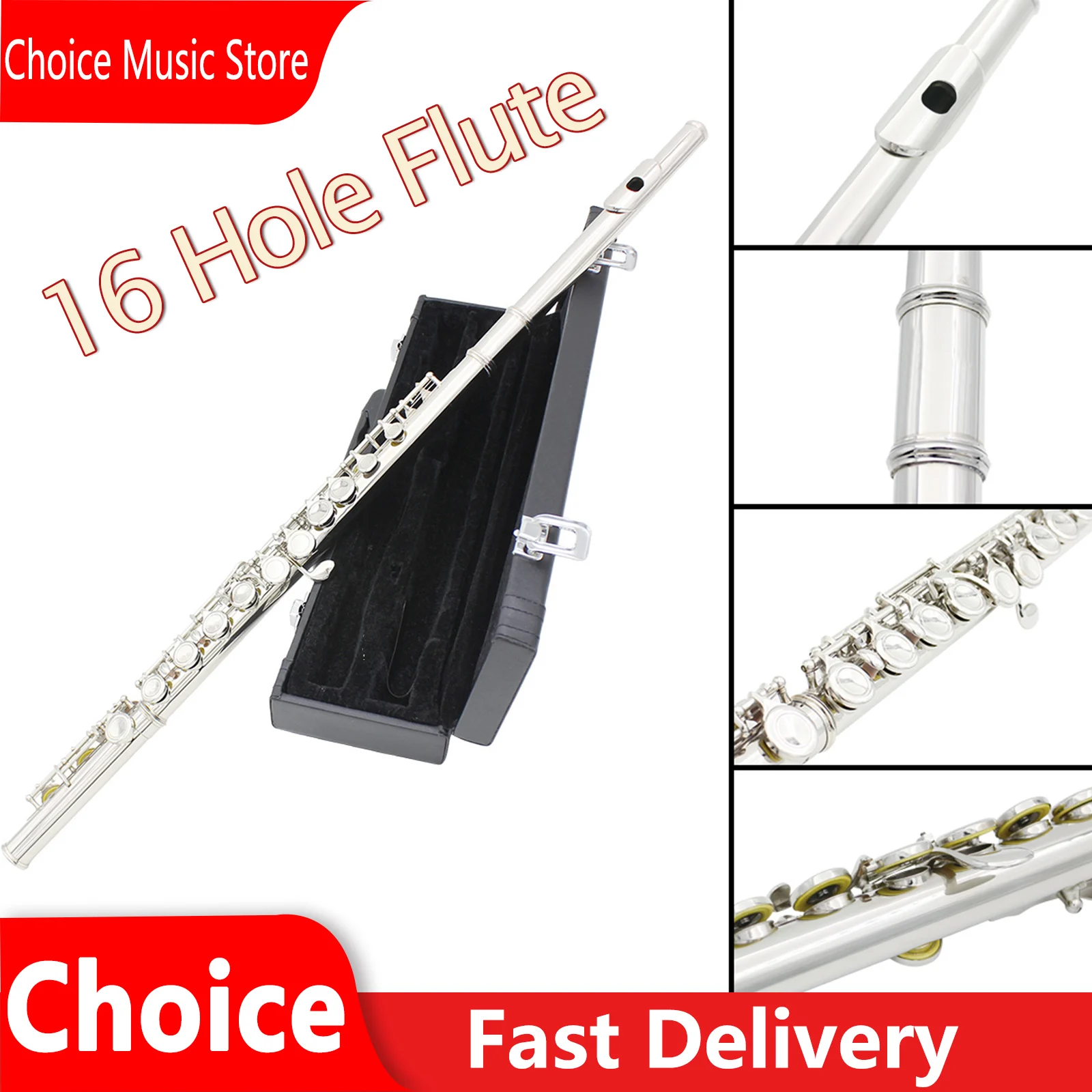 16 Holes Flute C Key Closed Silver Flute Cupronickel Professional Woodwind Musical Instruments Beginners Flute With Parts Box
16 Holes Flute C Key Closed Silver Flute Cupronickel Professional Woodwind Musical Instruments Beginners Flute With Parts Box
