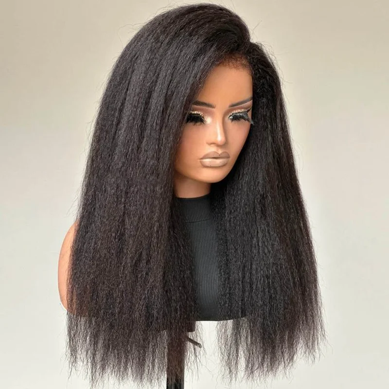 Natural Black Yaki Preplucked 26Inch Long Kinky Straight180Density Lace Front Wig For Women With Baby Hair Glueless Good Texture
Natural Black Yaki Preplucked 26Inch Long Kinky Straight180Density Lace Front Wig For Women With Baby Hair Glueless Good Texture