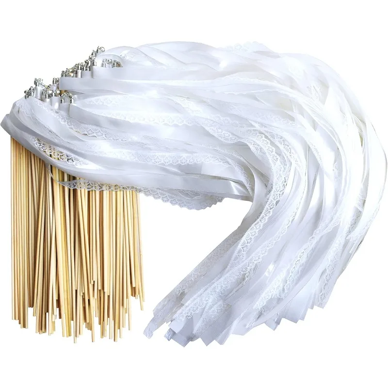 100 Pieces Lace Wedding Ribbon Wands with Triple Ribbon and Silver Bell Wand Silk Fairy Stick Wand Streamers Party Ribb
100 Pieces Lace Wedding Ribbon Wands with Triple Ribbon and Silver Bell Wand Silk Fairy Stick Wand Streamers Party Ribb