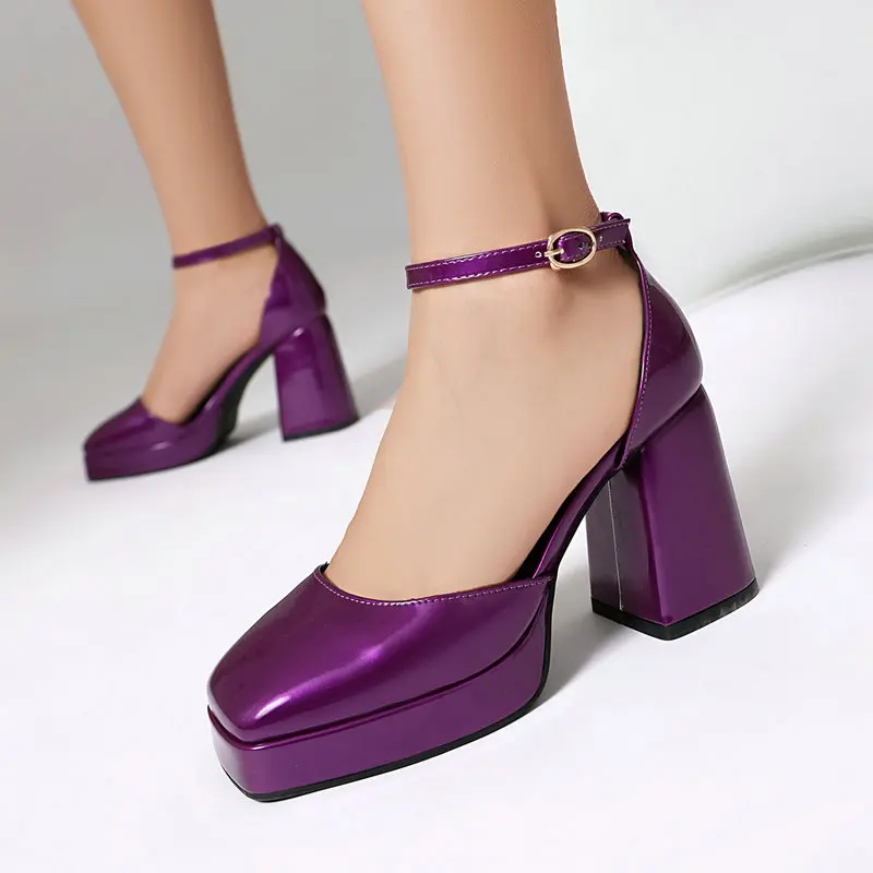 Patent PU Leather Closed Toe Purple Burgundy Black Color Chunky High Heels Women Summer Shoes Mary Janes Platform Sandals
Patent PU Leather Closed Toe Purple Burgundy Black Color Chunky High Heels Women Summer Shoes Mary Janes Platform Sandals