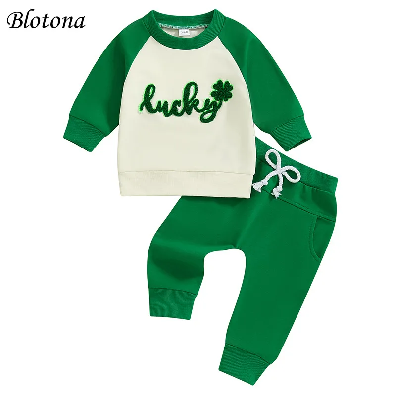 Blotona Baby St. Patrick's Day Outfits Long Sleeve Clover Letter Embroidery Sweatshirt + Elastic waist Pants Toddler Spring Set
Blotona Baby St. Patrick's Day Outfits Long Sleeve Clover Letter Embroidery Sweatshirt + Elastic waist Pants Toddler Spring Set