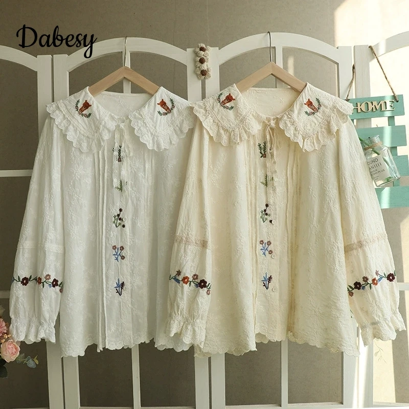 Japanese Big Peter Pan Collar Lolita Blouses Women Vintage Embroidery Preppy Style Long Puff Sleeve Shirt Mori Girl Kawaii Tops
Japanese Big Peter Pan Collar Lolita Blouses Women Vintage Embroidery Preppy Style Long Puff Sleeve Shirt Mori Girl Kawaii Tops
