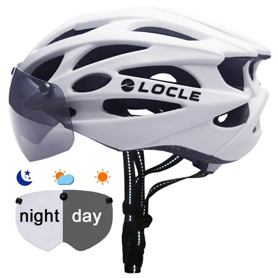 LOCLE Magnetic Photochromic Goggles Cycling Helmet Men Women Bicycle Helmet Lenses Road Mountain Bike Helmet Removable Sunvisor
LOCLE Magnetic Photochromic Goggles Cycling Helmet Men Women Bicycle Helmet Lenses Road Mountain Bike Helmet Removable Sunvisor