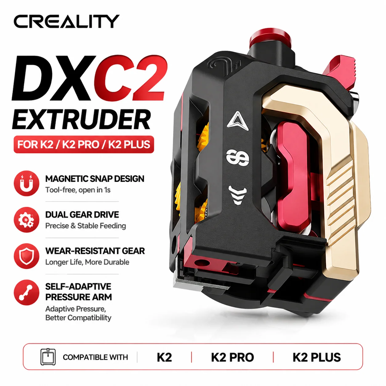 Creality Devil Design DXC2 Extruder Upgraded Extruder High-Precision Magnetic Quick-Release for K2 K2PRO K2PLUS
Creality Devil Design DXC2 Extruder Upgraded Extruder High-Precision Magnetic Quick-Release for K2 K2PRO K2PLUS