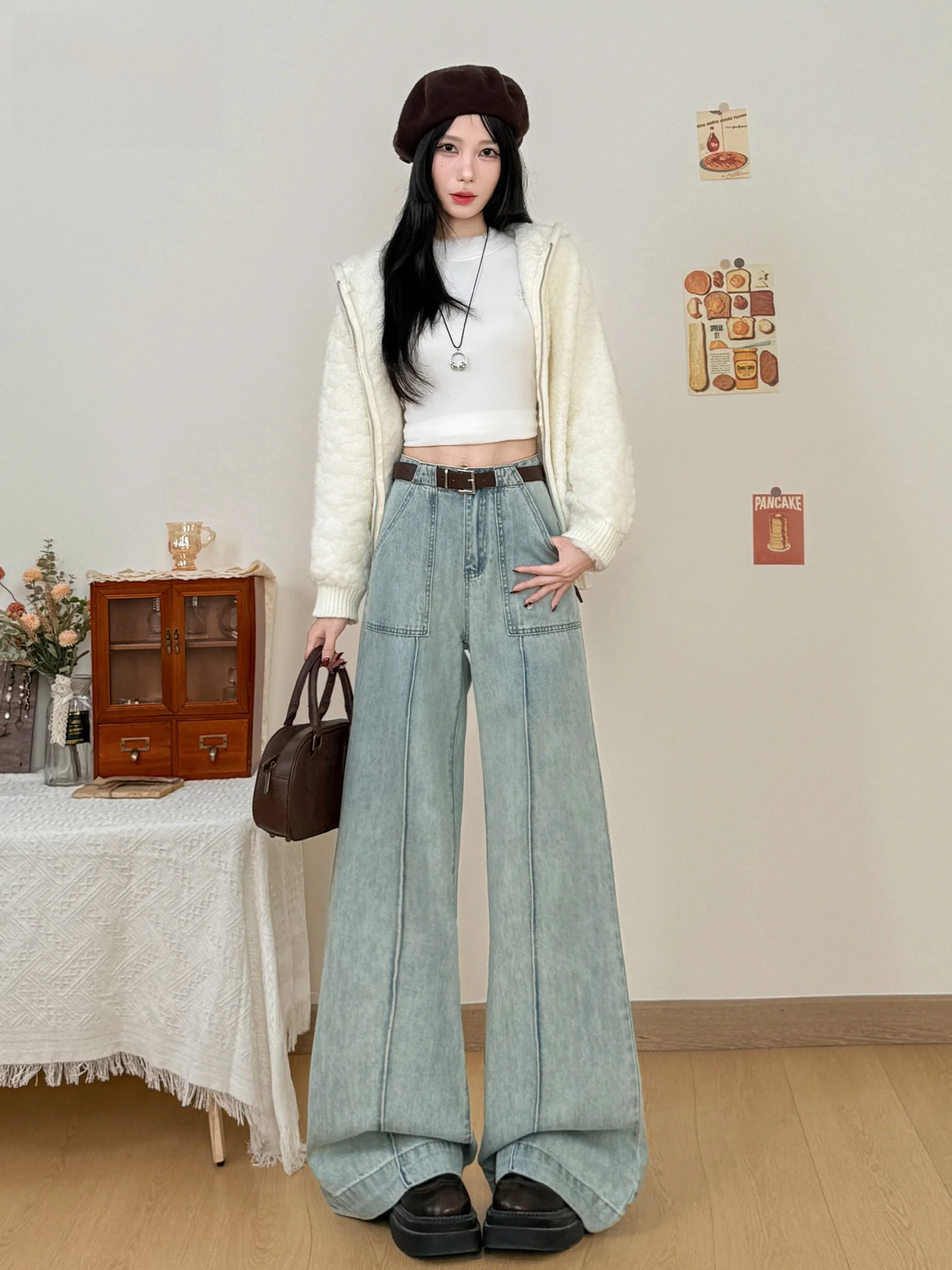 Retro Blue Wide Leg Denim Jeans Women's Summer Feature Pocket Loose Slim Folded Floor-Length Pants High Waist American Style
Retro Blue Wide Leg Denim Jeans Women's Summer Feature Pocket Loose Slim Folded Floor-Length Pants High Waist American Style
