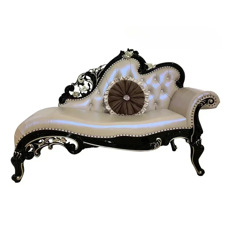 European leather chaise longue luxury recliner wood carving flower bedroom single bed end stool
European leather chaise longue luxury recliner wood carving flower bedroom single bed end stool