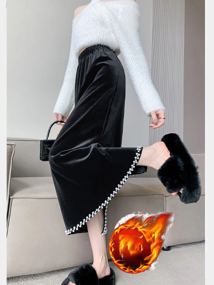 Golden Velvet Pearl Fish Tail Half Skirt Elegant Temperament Slim Fit Slit Skirt Women's Autumn Winter High Waist A-line Skirt
Golden Velvet Pearl Fish Tail Half Skirt Elegant Temperament Slim Fit Slit Skirt Women's Autumn Winter High Waist A-line Skirt