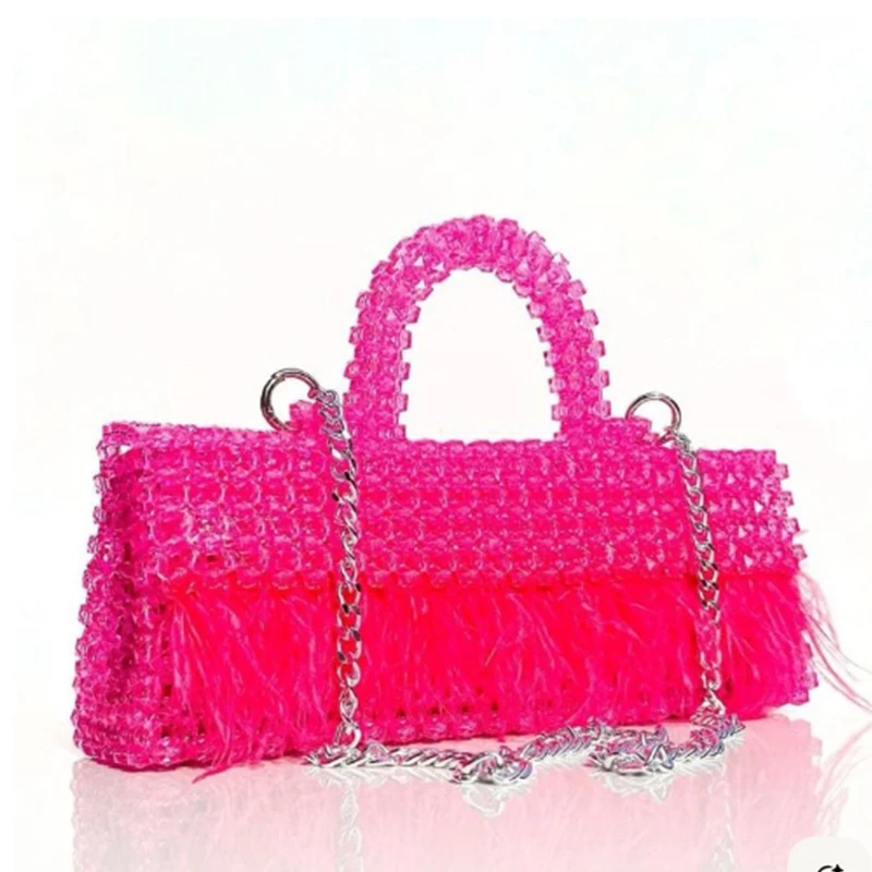 Rose Red Bead Made Women's Bags Ins Design Feather Hand-held Square Bag Tracking and Party Banquet Handbag Customizable Color
Rose Red Bead Made Women's Bags Ins Design Feather Hand-held Square Bag Tracking and Party Banquet Handbag Customizable Color