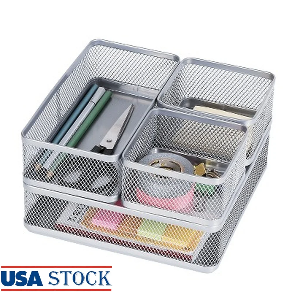 4pc Steel Mesh Desk Organizer Silver Drawer Storage with Stackable Compartments Office Home Clutter-Free Space Management
4pc Steel Mesh Desk Organizer Silver Drawer Storage with Stackable Compartments Office Home Clutter-Free Space Management