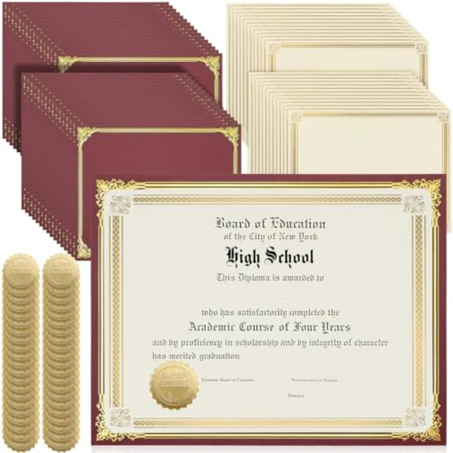 300 Pcs Linen Certificate Holders Kit 100 Gold Foil Certificate Paper 100 Single Sided Linen Diploma Holders 8.5'' x 11'' 100 G
300 Pcs Linen Certificate Holders Kit 100 Gold Foil Certificate Paper 100 Single Sided Linen Diploma Holders 8.5'' x 11'' 100 G