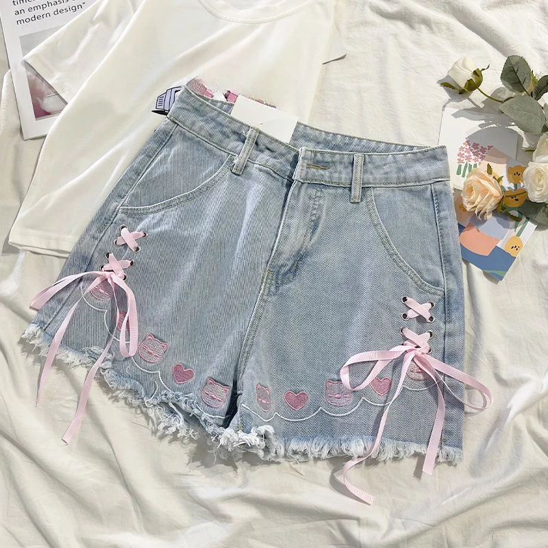 Japanese Sweet High Waist Embroidery Tied Bow Denim Shorts for Women Summer New All Match Cute Wide Leg Shorts Jean Shorts
Japanese Sweet High Waist Embroidery Tied Bow Denim Shorts for Women Summer New All Match Cute Wide Leg Shorts Jean Shorts