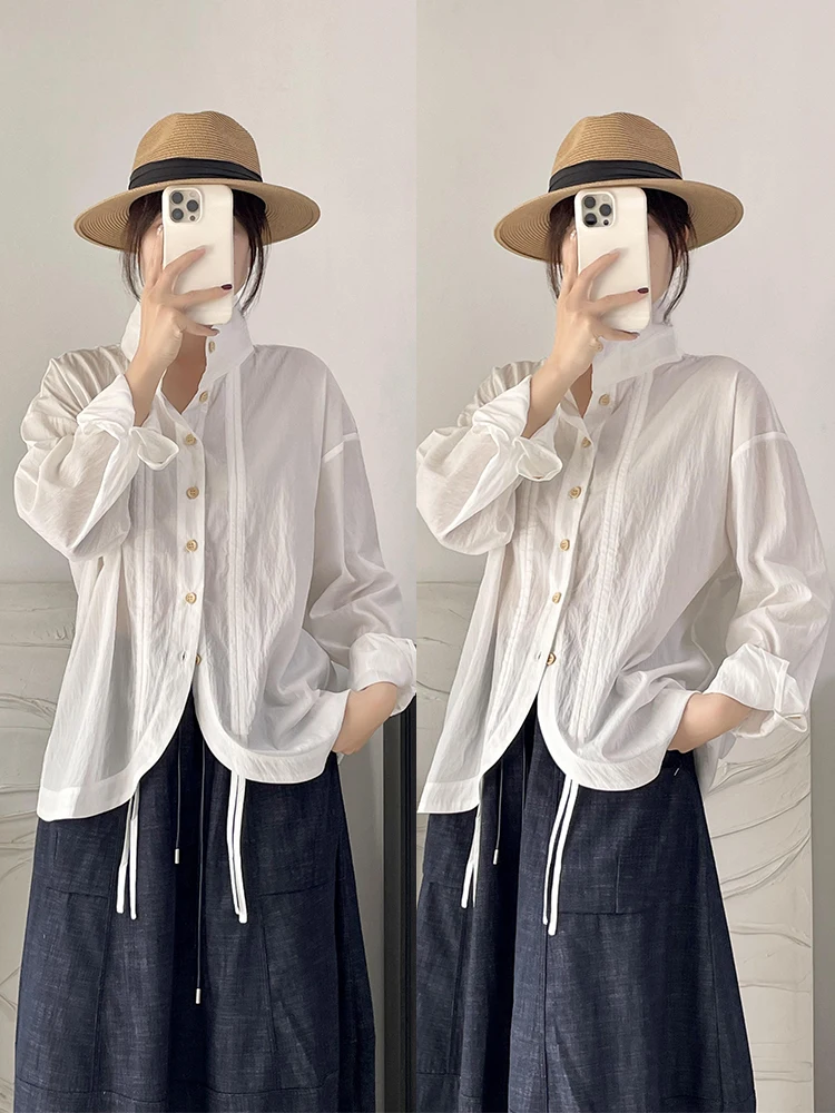 Elegant Adjustable Drawstring Shirt Coat Casual Long Sleeve Asymmetric Hem Regular Length Nylon Fabric Button Opening
Elegant Adjustable Drawstring Shirt Coat Casual Long Sleeve Asymmetric Hem Regular Length Nylon Fabric Button Opening