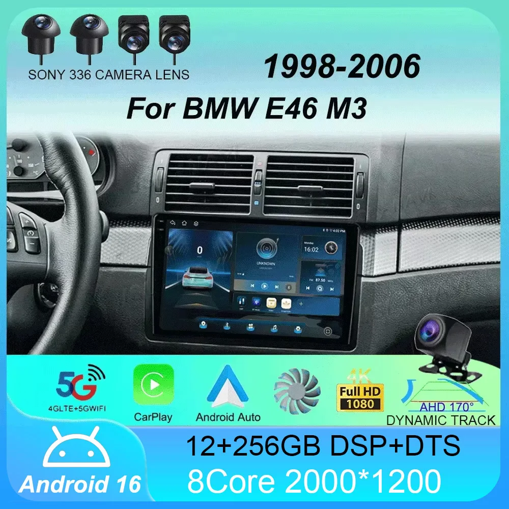 Car Radio Android 16 Carplay For BMW E46 M3 1998 1999 2000 2001 - 2006 Navigation GPS Multimedia Player stereo wifi+4G BT 2 DIN
Car Radio Android 16 Carplay For BMW E46 M3 1998 1999 2000 2001 - 2006 Navigation GPS Multimedia Player stereo wifi+4G BT 2 DIN