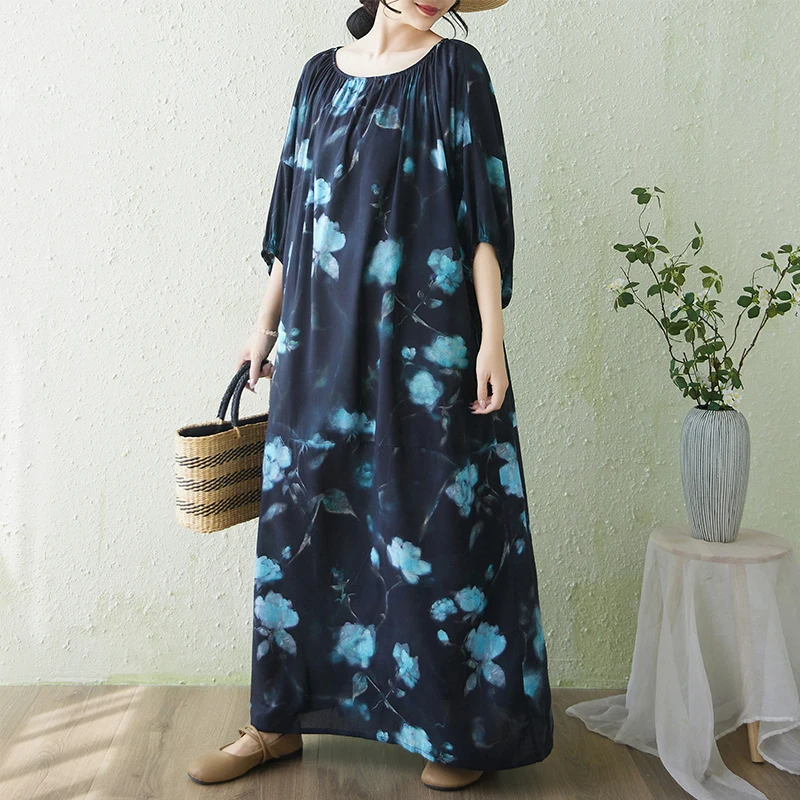 Loose Large Size Floral Print Dress Lantern Sleeve Long Dress Slimming Effect Holiday Style Casual Cotton Gown A-Line Skirt
Loose Large Size Floral Print Dress Lantern Sleeve Long Dress Slimming Effect Holiday Style Casual Cotton Gown A-Line Skirt