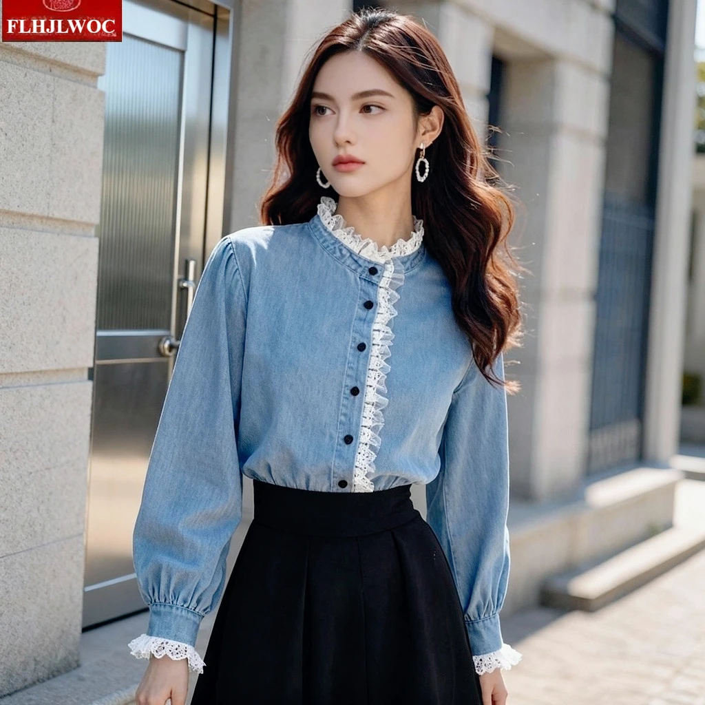 Кружевные топы с оборками, блузки, женские новые 2026, весенне-осенние милые рубашки с длинными рукавами для девочек в стиле ретро, винтажные лоскутные синие джинсовые хлопковые рубашки
Кружевные топы с оборками, блузки, женские новые 2026, весенне-осенние милые рубашки с длинными рукавами для девочек в стиле ретро, винтажные лоскутные синие джинсовые хлопковые рубашки