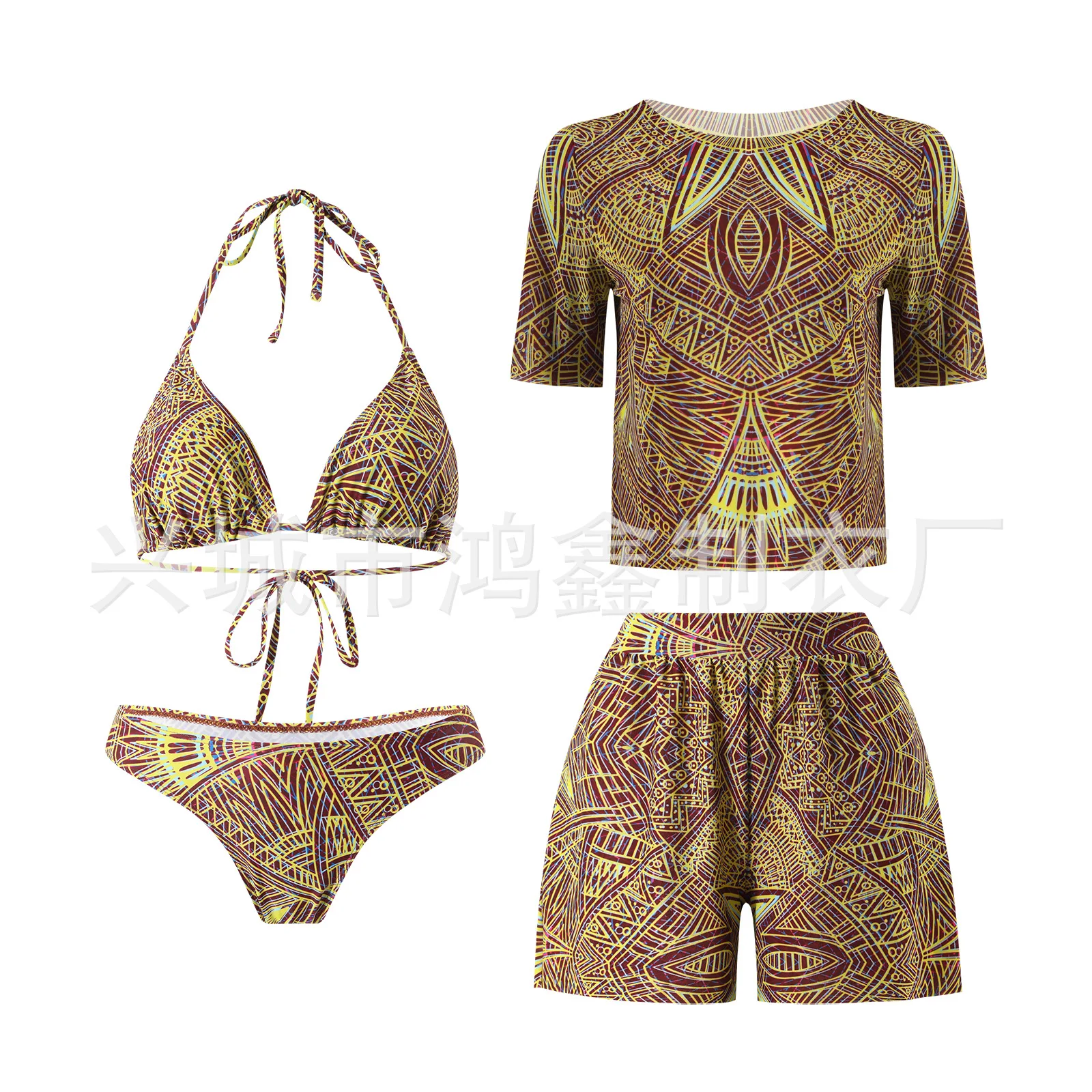 Women's New Mesh Four-Piece Bikini Short-Sleeved Sunscreen Printed Swimsuit Beach Protection Suit
Women's New Mesh Four-Piece Bikini Short-Sleeved Sunscreen Printed Swimsuit Beach Protection Suit