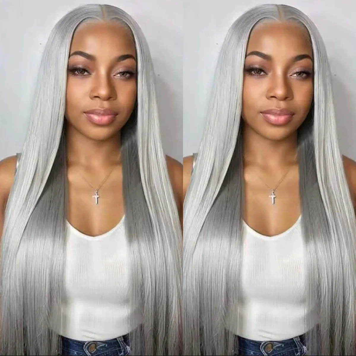 250 Density Silver Grey Straight HD 13x6 Lace Front Wig 100% Human Hair Pre Plucked Transparent 13x4 Lace Frontal Wig For Women
250 Density Silver Grey Straight HD 13x6 Lace Front Wig 100% Human Hair Pre Plucked Transparent 13x4 Lace Frontal Wig For Women