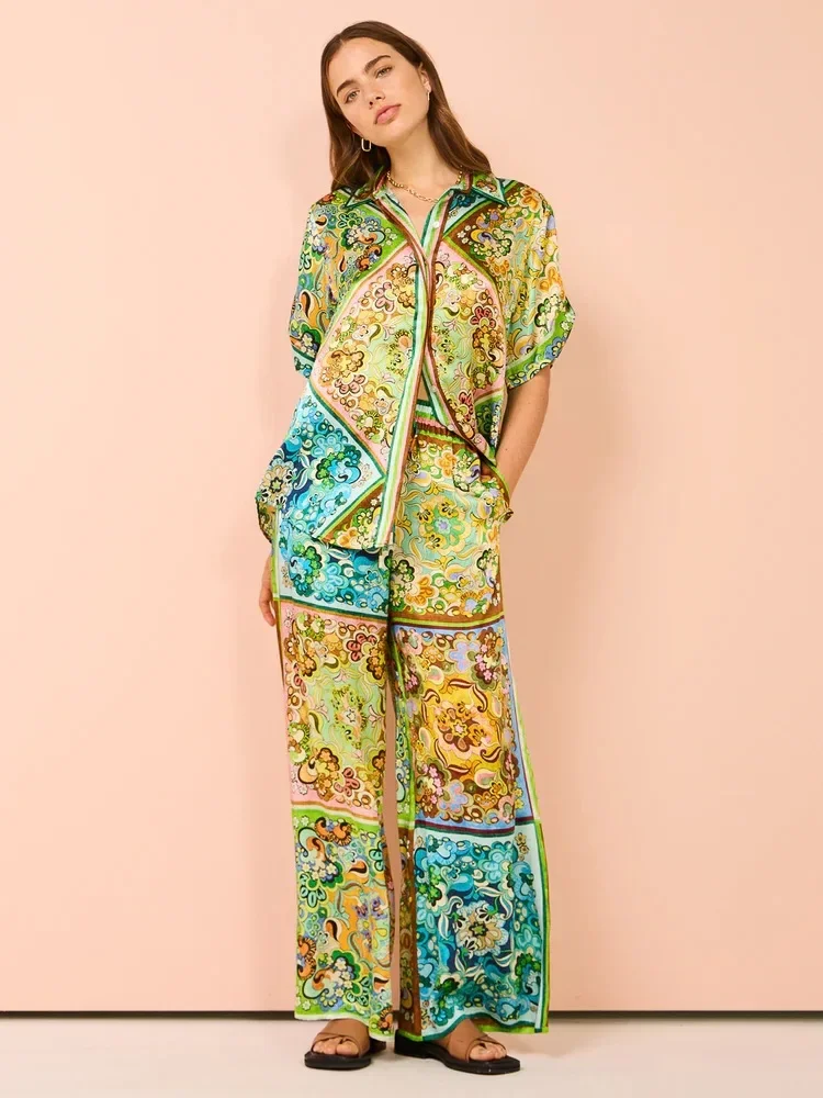 Fashion Print Casual Women Turn-down Collar Short Sleeve Vintage Shirt New Loose Long Pants Blouse Suit 2 Piece Set Outfits Chic
Fashion Print Casual Women Turn-down Collar Short Sleeve Vintage Shirt New Loose Long Pants Blouse Suit 2 Piece Set Outfits Chic