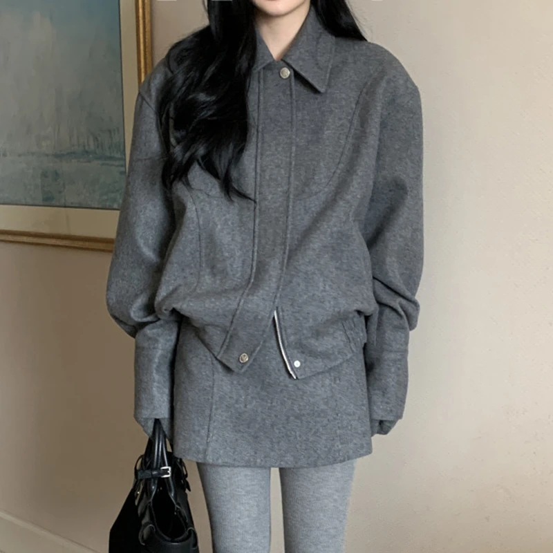 Winter Two 2 Piece Skirt Sets Korean Chic Winter Autumn Casual Jacket and Skirt Sets Grey Black Retro Long Sleeve Zipper Coat
Winter Two 2 Piece Skirt Sets Korean Chic Winter Autumn Casual Jacket and Skirt Sets Grey Black Retro Long Sleeve Zipper Coat