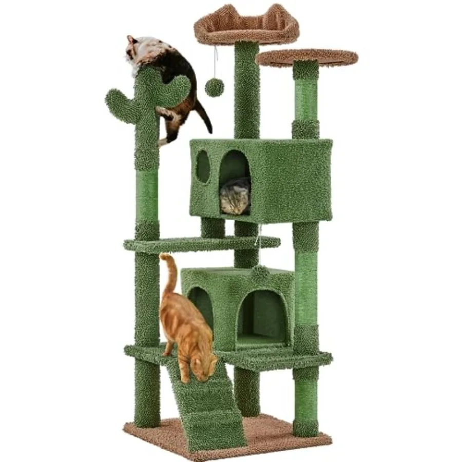 Cactus Cat Tree 54in Tower w/Ramp Animal-Ear Shaped Perch Scratching Posts Platform Hanging Ball Multi-Level Condo for Indoor K
Cactus Cat Tree 54in Tower w/Ramp Animal-Ear Shaped Perch Scratching Posts Platform Hanging Ball Multi-Level Condo for Indoor K