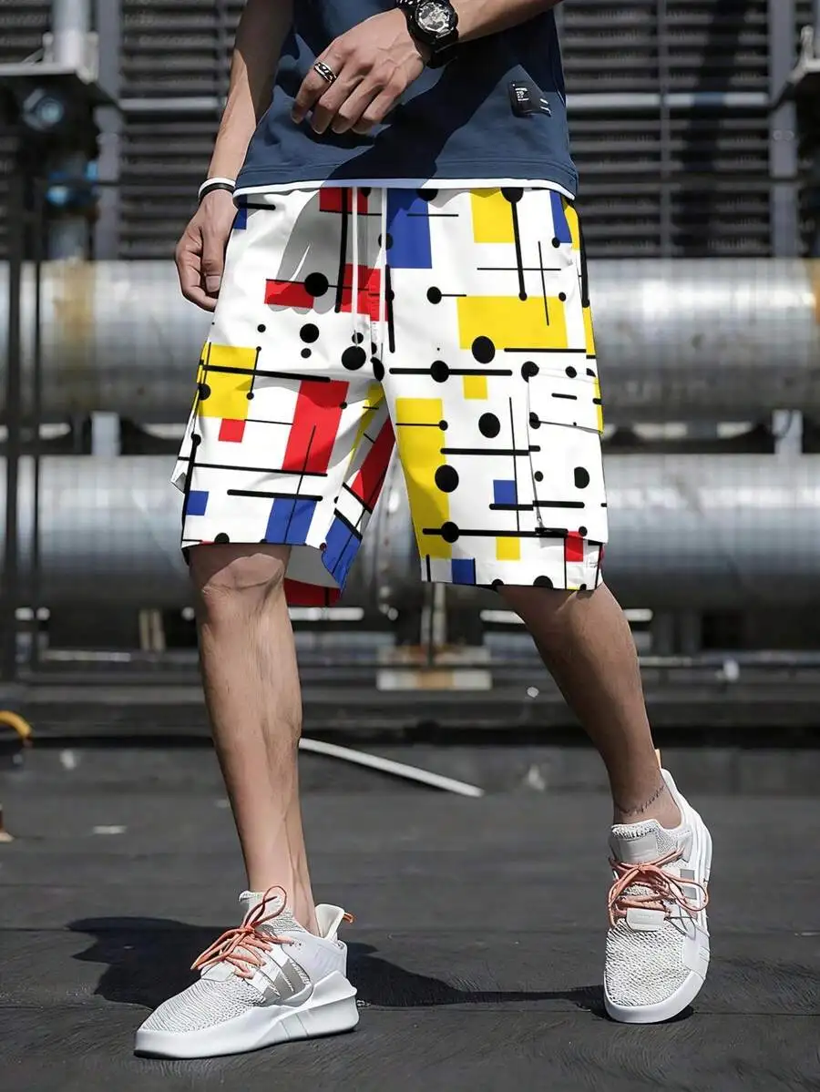 Geometric Block Print Mens Casual Shorts With Pocket And Drawstring Loose Fit
Geometric Block Print Mens Casual Shorts With Pocket And Drawstring Loose Fit