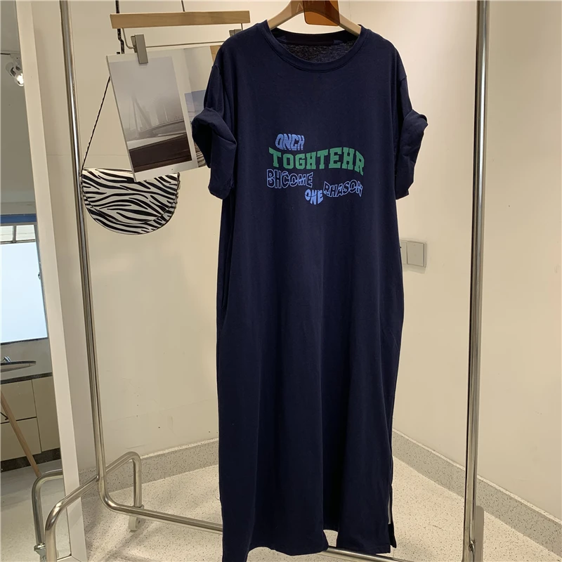 plus Size Women's Printed Loose Long Dress Knee-Length Slit Casual Comfortable T-Shirt Style Korean Style round Neck Dress
plus Size Women's Printed Loose Long Dress Knee-Length Slit Casual Comfortable T-Shirt Style Korean Style round Neck Dress