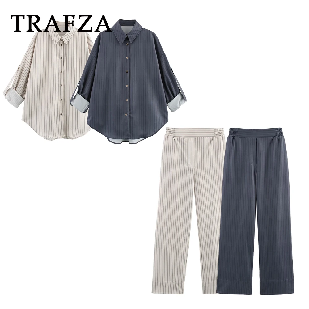 TRAFZA Casual Striped Woman Vintage Suits Goldern Button Loose Shirt+Elastic Waist Long Pants Fashion 2025 Spring Holiday Suits
TRAFZA Casual Striped Woman Vintage Suits Goldern Button Loose Shirt+Elastic Waist Long Pants Fashion 2025 Spring Holiday Suits