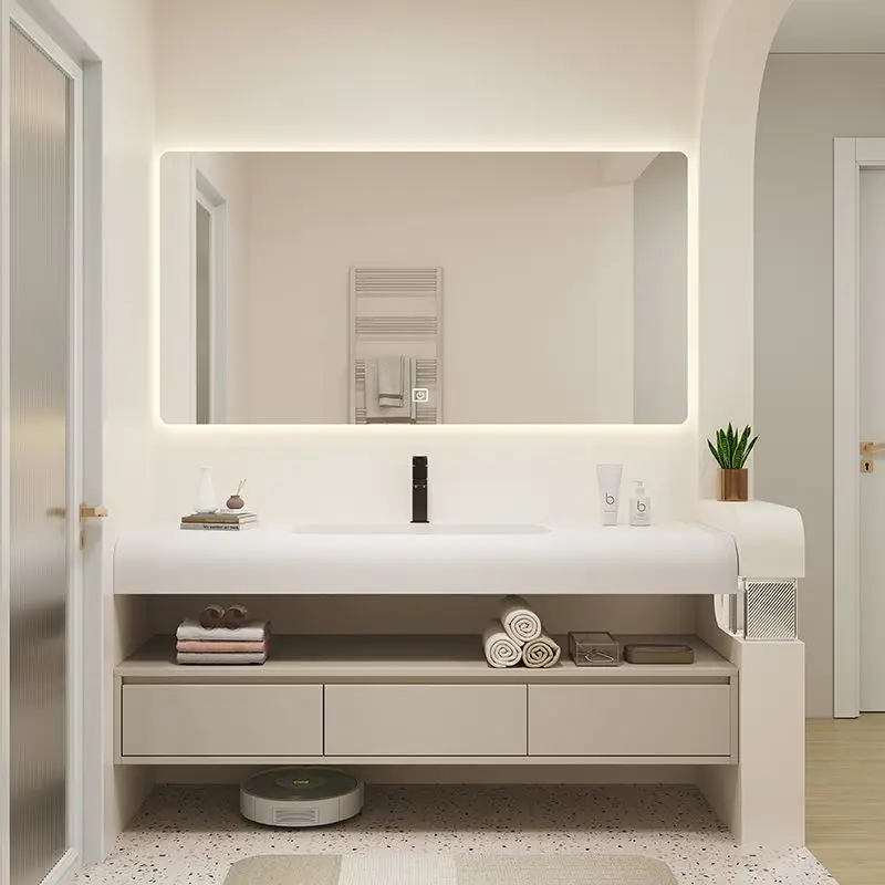 One-piece, simple bathroom washbasin, gray single cabinet circular arc integrated basin
One-piece, simple bathroom washbasin, gray single cabinet circular arc integrated basin