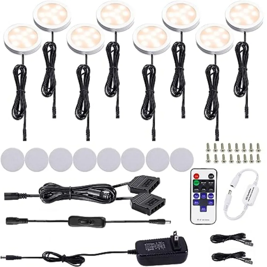 Kitchen Under Cabinet Lighting LED 12Vdc 8 Pack Black Cord Aluminum Puck Lights for Counter Closet Furniture Shelf Lighting Dim
Kitchen Under Cabinet Lighting LED 12Vdc 8 Pack Black Cord Aluminum Puck Lights for Counter Closet Furniture Shelf Lighting Dim