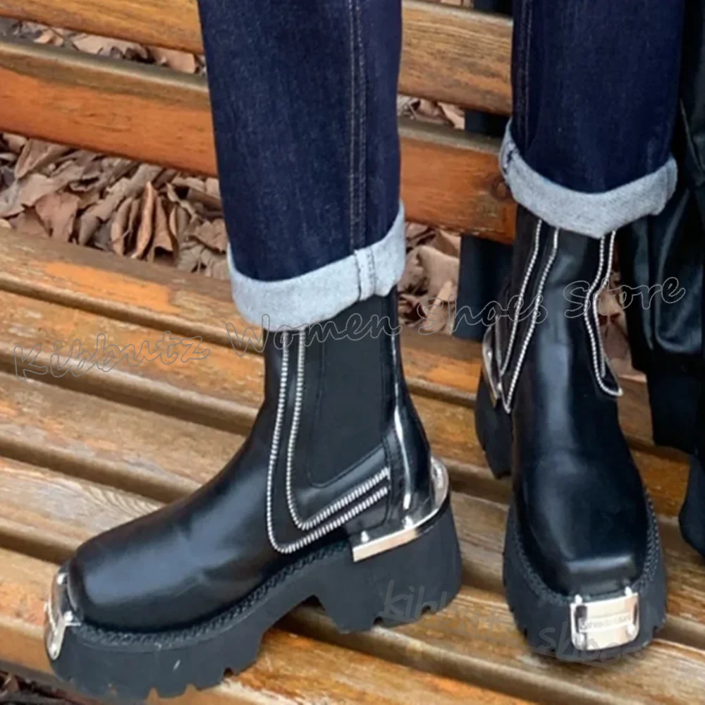 Metal Decor Ankle Modern Boots Leather Sewing Square Toe Chunky Heels Fashion Luxury Elegant Comfortable Sexy Women Shoes Newest 
Metal Decor Ankle Modern Boots Leather Sewing Square Toe Chunky Heels Fashion Luxury Elegant Comfortable Sexy Women Shoes Newest