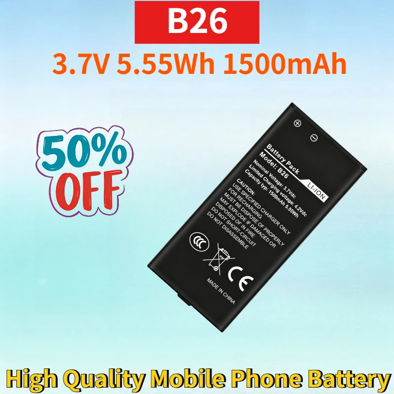 New B26 3.7V 5.55Wh 1500mAh Lithium-ion Rechargeable Battery for Caterpillar CAT High Quality Mobile Phone Replacement Battery
New B26 3.7V 5.55Wh 1500mAh Lithium-ion Rechargeable Battery for Caterpillar CAT High Quality Mobile Phone Replacement Battery
