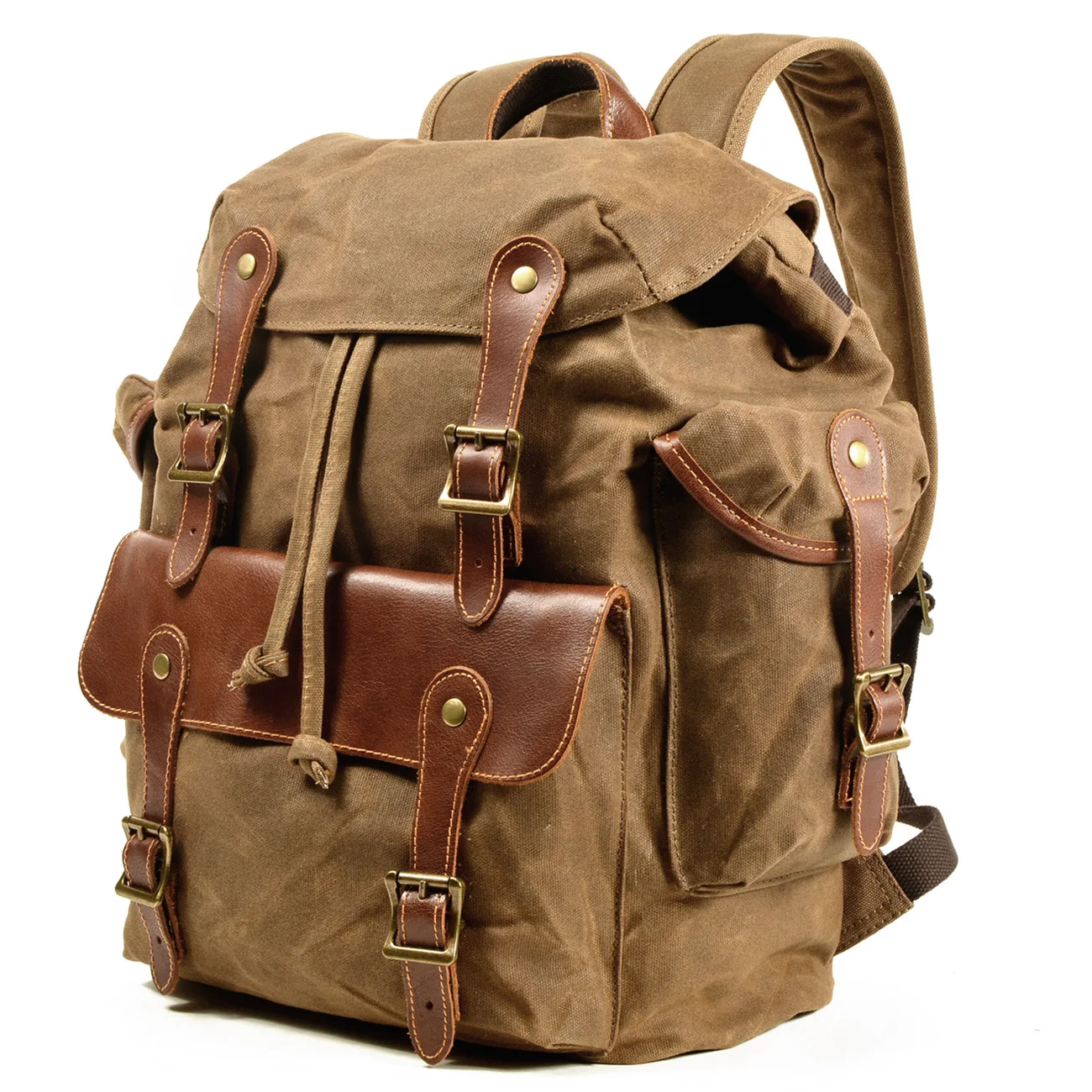 Multi-Pocket Waterproof Vintage Waxed Canvas Backpack Durable Travel Hiking Daily Rucksack with Leather Brass Accents for Men
Multi-Pocket Waterproof Vintage Waxed Canvas Backpack Durable Travel Hiking Daily Rucksack with Leather Brass Accents for Men