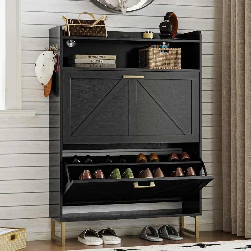 Shoe Cabinet with 2 Flip Drawers Narrow Shoe Storage Cabinet Organizer Wooden Freestanding Rack Hidden Slim Storage(Black)
Shoe Cabinet with 2 Flip Drawers Narrow Shoe Storage Cabinet Organizer Wooden Freestanding Rack Hidden Slim Storage(Black)